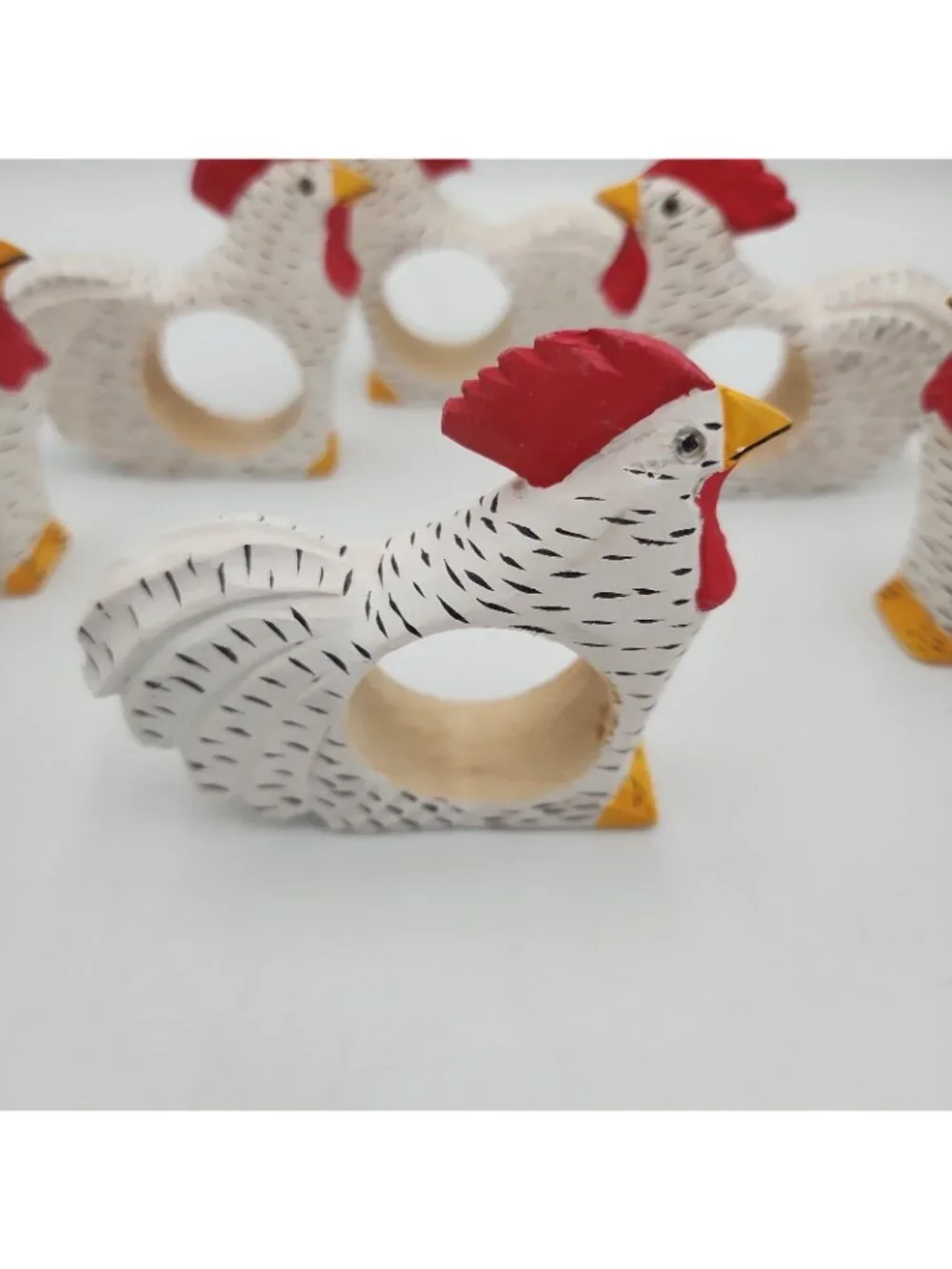 Set of 8 Wooden Rooster Chicken Napkin Rings Holders Farmhouse